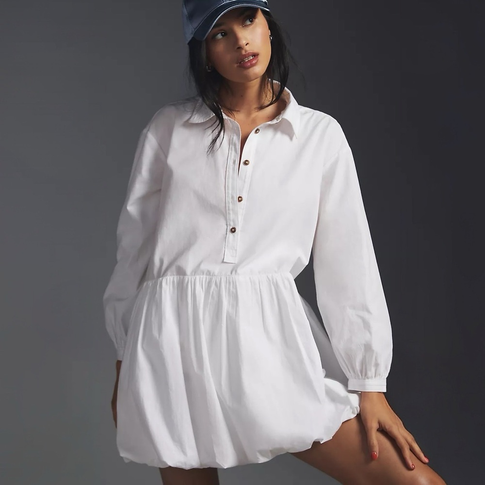 NWT Anthropologie Maeve Bubble Hem Shirt Dress White Size S Small